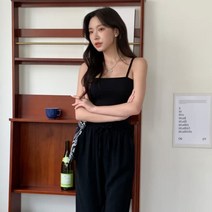 디작소 여성 여름 메리트 일자 골지 끈 나시 민소매