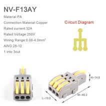 입력 출력 스플리터 퀵 스프링 스플라이싱 와이어 커넥터 전기 케이블 터미널 블록 푸시 인 조작 레버, 50개, f13ay