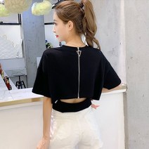 여름 학생 반팔 티셔츠 숏 상의 디자인 크롭 블라우스 루즈핏 뒷지퍼 뒷트임 여름 여성