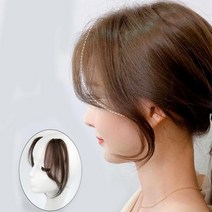 인모 옆머리 가발 여성 부분가발 똑딱이 헤어 피스, 다크브라운