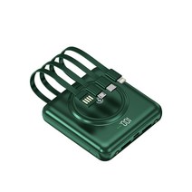[당일출고] 무선충전 미니 보조배터리 4케이블 LED 조명 대용량 20000mAh, 그린