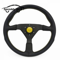 Italy Mo v1 14 inch Leather Steering Wheel 350mm Car Racing Drift Sport Standard Universal Red Yello, Yellow