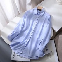 Modishdutti 봄 가을 스트라이프 단순 캐주얼 포켓 셔츠 탑스