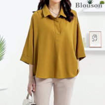 블루종 반오픈 카라 와이드 블라우스_B2304BL903B