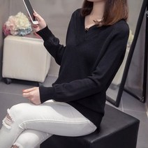 빨강몽키 여성용 브이넥 가을 겨울 니트 빅사이즈 긴팔 루즈핏 여성 니트티