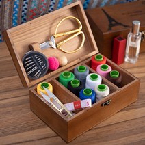 구매대행 바느질박스 가정용 고급세트 다기능 고급 수납가방 결혼 혼수 원목, 02.10색 선 우드박스 바느질 세트(왕가위 포함), 1개