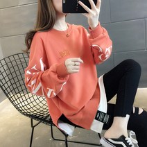 코튼 빅사이즈 여성 봄가을 얇은 긴팔 맨투맨 여한국판 루즈핏 슬림핏 투피스 느낌 상의 인플루언서