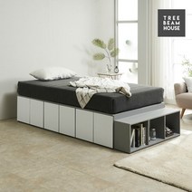 [트리빔하우스] 스마트 책장형 멀티 수납 침대 - SS[7존 독립 매트리스포함], 색상:메이플화이트 / 수납타입:전체도어형