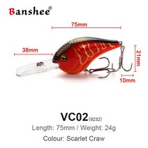 빅 베이트 루어 Banshee-75mm 24g 큰 크랭크 베이트 낚시 미끼 바다 Wobblers 파이크 딸랑이 인공 하드 트, 01 Scarlet Craw