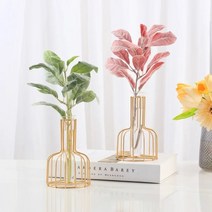 이케바나 인테리어화병 유리화병 꽃병 미니투명 시험관 글라스 화병 철제 골드프레임 꽃병, 블랙