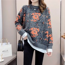 알리팡(Alipang)여성 겨울 루즈핏 레오파드 호피무늬 라운드넥 패턴니트 니트 스웨터 풀오버