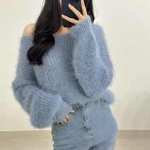 [청순/여리여리한] 솔잎 브이넥 앙고라 크롭니트티