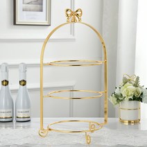 디저트 케이크 과일 트레이 플레이트 리본3단 예쁜접시 3018G-21 골드, 단일수량