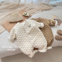 따뜻한 여아 신생아 가을 겨울 방한 패딩 기모 우주복 바디수트 외출복 베이비 롬퍼 등원룩 쌍둥이룩 50일 백일 6개월 돌 아기옷
