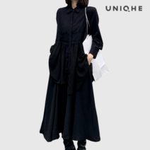 유니케 꽃잎 레이스 하단 프릴 롱 원피스