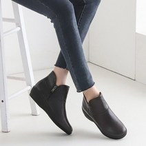 그린섬 국산 4cm 천연소가죽 안지퍼 둥근코 통굽 기모안감 여성 앵클부츠 논슬립바닥