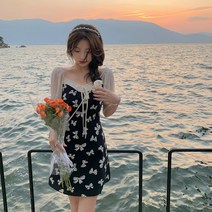 대빵 꾸안꾸 세련된 들러리 원피스 블랙 리본 플라워