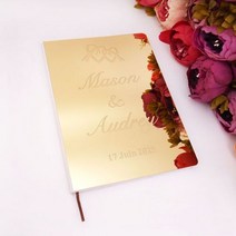 다양한 스타일 맞춤형 웨딩 서명 게스트북 골드실버 미러 커버 빈 흰색 페이지 파티 장식, Gold Mirror Cover, X027
