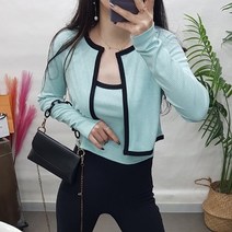 제이후 여성 배색 크롭 나시 가디건 세트