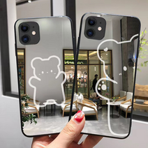 믹스더마켓 아이폰 아이폰12 아이폰11 곰돌이 드로잉 후면 풀 미러 커플 케이스 아이폰12프로 아이폰11프로 아이폰XS 아이폰8 7
