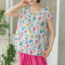 [디얼마미] 꽃체크 캡소매 블라우스 미시옷 빅사이즈 엄마옷 중년 여성 마담