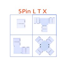 Led 커넥터 L T X 모양 키트 2PIN 3PIN 4PIN 5PIN 납땜 코너 10mm PCB WS2812 3528 5050 RGB 스트립에 연, 04 1pcs L T X 5Pin