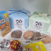 어린이집 유치원 답례품 생일 쿠키 음료 구성, 1번구성, 하늘색리본상자, 1세트