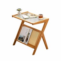원목 라탄 유리 사이드테이블 450 2colors, 다크브라운