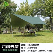 대형타프 쉘터 캠핑 썬쉐이드 렉타 프리미엄 자외선차단, 육각 440x440 은묵록 2개 아이언(2.4m)
