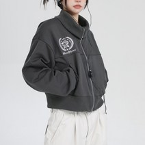 여성 크롭 자켓 봄 하객룩 Y2K 레트로 스타일 스탠드 칼라 자켓 여성용 자수 지퍼 루즈한 스트리트 가디