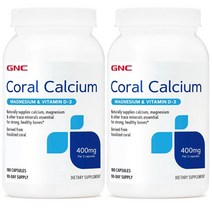 GNC 코랄 칼슘 마그네슘 & 비타민 D3 400mg 캡슐 글루텐 프리, 180개입, 2개