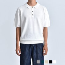 남자반팔니트 오버핏 펀칭니트 카라