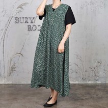 벅시루 여성 클로버 가슴랩 민소매 나염 원피스