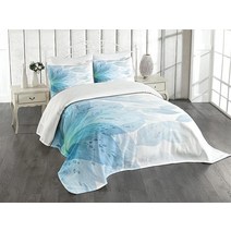 Lunarable 꽃무늬 침대보 레이스 화려한 빈티지 장미 꽃잎 플로렛 섀비 폼 패턴 장식용 퀼트 3피스 침대보 세트 베개 커버 2개 킹 사이즈 핑크 브라운, Blue White