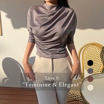 [러브유] 드레이프 7부 쉬폰 셔링 블라우스