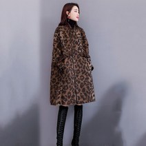 여성용 가을 겨울 레오파드 모직 코트 미디 코트 야상 빅사이즈S001031014