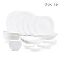 유럽 수입 무흡수 바칠레 그라나다 홈세트 4인 24P 무지 화이트 그릇세트 식기세트, 8종