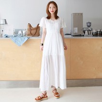 펀칭 레이스 V넥 롱원피스