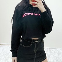 VANANA2 여성 간절기 신상품 크롭 레터링 컷팅 후드 티셔츠