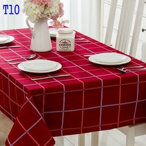 SKANDSALO 식탁보 모던 체크무늬 심플 도트 스트라이프 순면 캔버스 티테이블보 성탄 인테리어 테이블 천다기, T10-체크-레드, C12-140*180