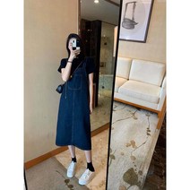 VSYOY 프렌치 데님 멜빵 반팔 원피스 세트
