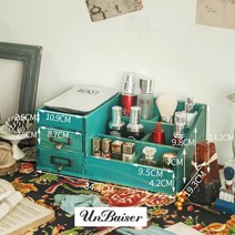 UNBAISER 빈티지 엔틱 원목 미니 거실 수납 유리 향수 장식장 진열장, B, 푸른 색