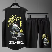 쥬엔리치 2XL~10XL 남자 빅사이즈 티셔츠 민소매 면 라운드 넥 캐쥬얼 남성 루즈핏 여름 티 반바지 상하세트