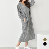 위시엘 가벼운 루즈핏 고방 체크 박스 원피스 빅사이즈