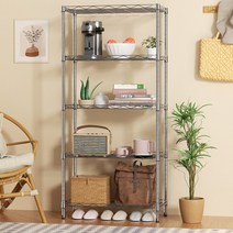 베란다선반 브러쉬 플로어 스탠딩 스토리지 랙 다층 전자 레인지 침실 다기능 접이식 스테인레스 스틸 책 발코니 선반 베란다 펜트리 철제 스텐, 20.75*35*150 -  회색 (5단)