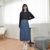 기타 (GBM)투버튼밴드 롱 데님스커트(진청)