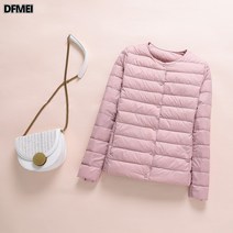 DFMEI여성 경량 다운 쇼트 슬림 빅사이즈 노카라 긴팔 안감