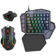 redragon k585 한 손으로 rgb 게임용 키보드 및 m607rgb 마우스 콤보(xbox one ps4 스위치 ps3 및 pc용 ga200 변환기 포함), 파란색 스위치