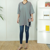 데이홀릭 여성 단가라 루즈핏 옆트임 빅사이즈 반팔 티셔츠 반소매