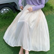 샤이니 펄 셔링 주름 롱스커트 밴딩플레어치마